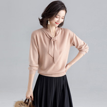 Knit womens pullover top sweater short loose long sleeve thin ribbon Korean tide slim V collar base shirt