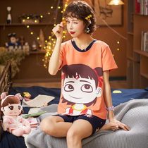 Pajama's summer pure cotton short-sleeved home clothes Summer thin full-cotton loose Korean version of large-cute cute wind suit