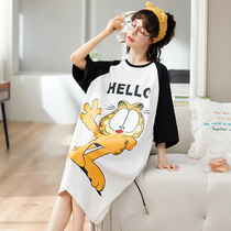 Nightdress women Summer cotton short sleeve thin cotton pajamas student girl size summer large size long home wear