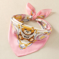 Baby scarf girl real silk scarf spring autumn Han version child silk silk baby square towel cartoon scarf