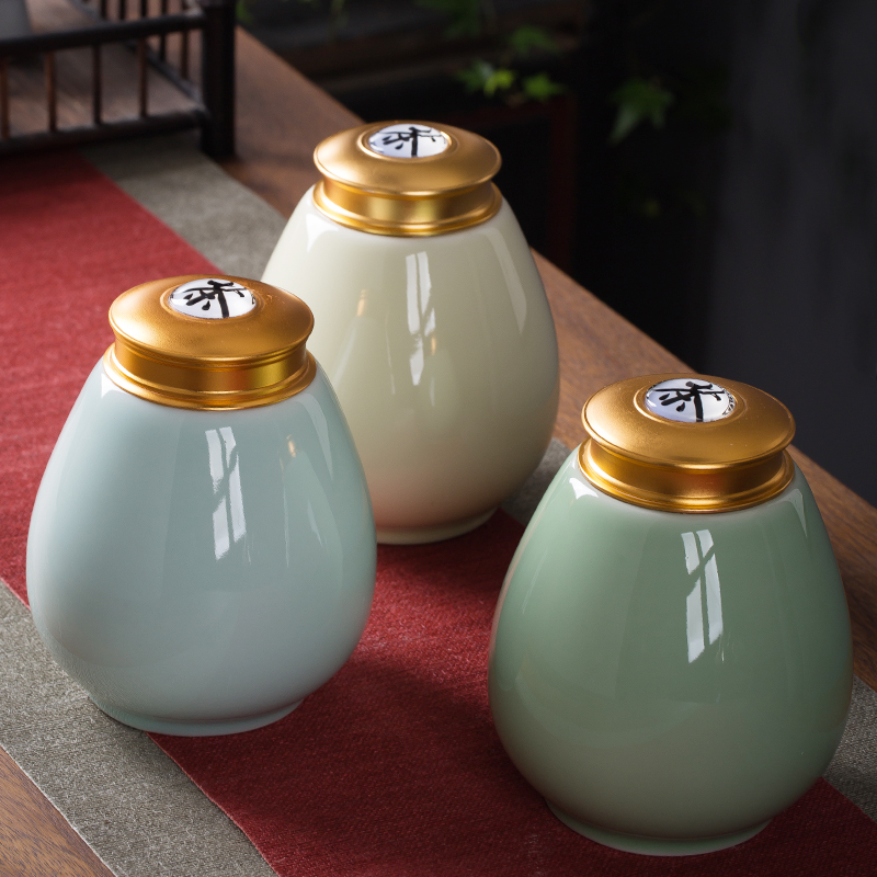 The Crown chang celadon ceramic seal pot small caddy fixings tea boxes canners portable storage POTS creative home half a catty