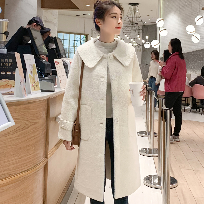 金貂绒呢子大衣女中长款2019新款秋冬季韩版流行水貂绒毛呢外套女
