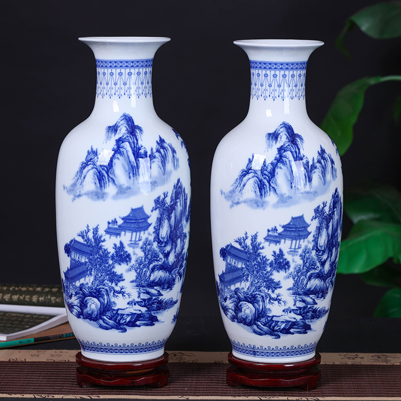 Jingdezhen ceramic vases, blue and white porcelain vases, flower arrangement and modern Chinese style household, sitting room adornment handicraft furnishing articles