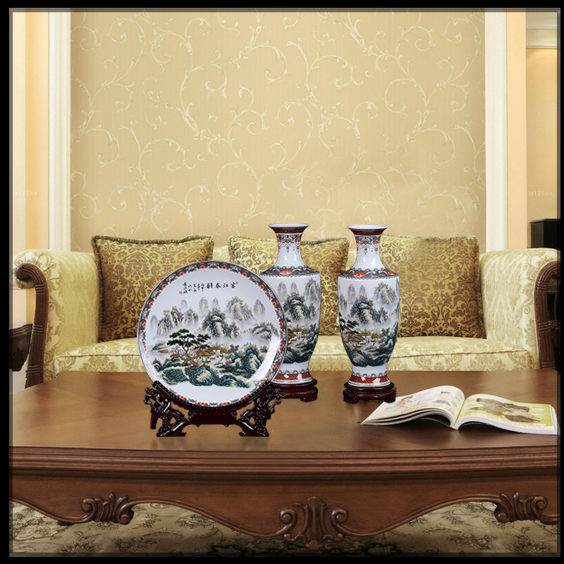 Porcelain of jingdezhen ceramics vase Chinese penjing flower arranging three - piece wine cabinet decoration plate of household decoration