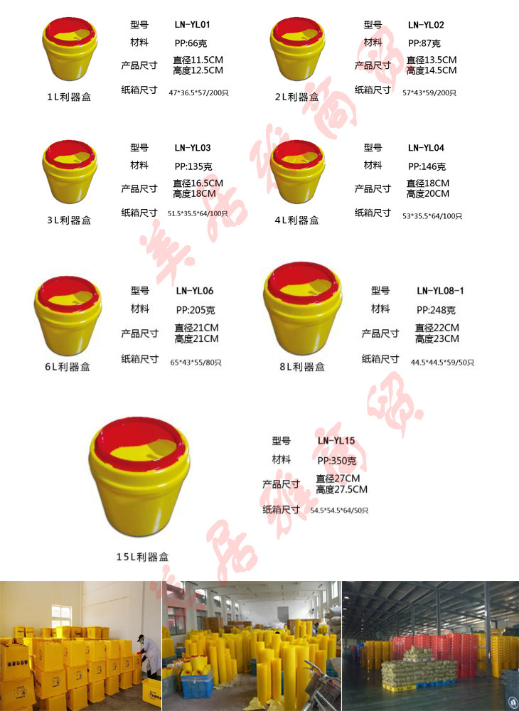 厂家直销塑料利器盒圆桶形医疗锐器盒针头盒针筒盒1l2l4l6l8l15l