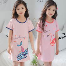 Childrens pyjamas pure cotton Summer girls sleeping dress CUHK Childrens slim home Princess Girl Short Sleeve Baby Skirt