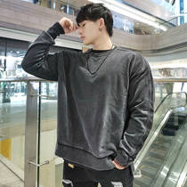 Original washed retro sports sweater loose European and American wind warm large size training top casual outdoor long-sleeved men
