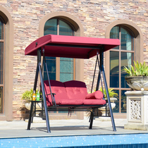 Outdoor swing hanging chair Courtyard Outdoor Garden Balcony Hanging rocking chair Wrought iron waterproof sunscreen three-person swing hanging basket