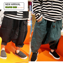 2019 Korean childrens clothing baby pants spring and autumn new boys down pants childrens Harlan pants cotton and hemp tide leisure
