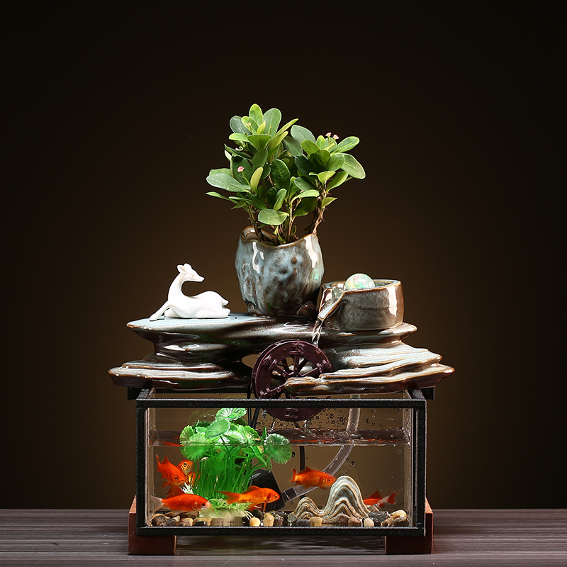 Aquarium small contracted sitting room creative home office desktop ceramic circulating water landscape goldfish bowl