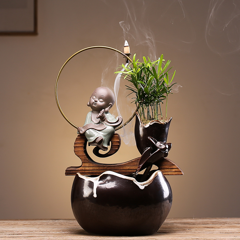 Creative ceramic Chinese zen sitting room desktop automatic flow humidifying furnishing articles store opening housewarming gift