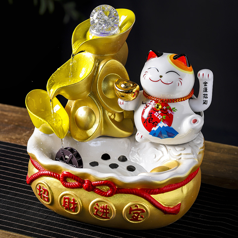 Creative ceramic wave plutus cat furnishing articles opening gifts home sitting room feng shui water fountain wheel humidifier