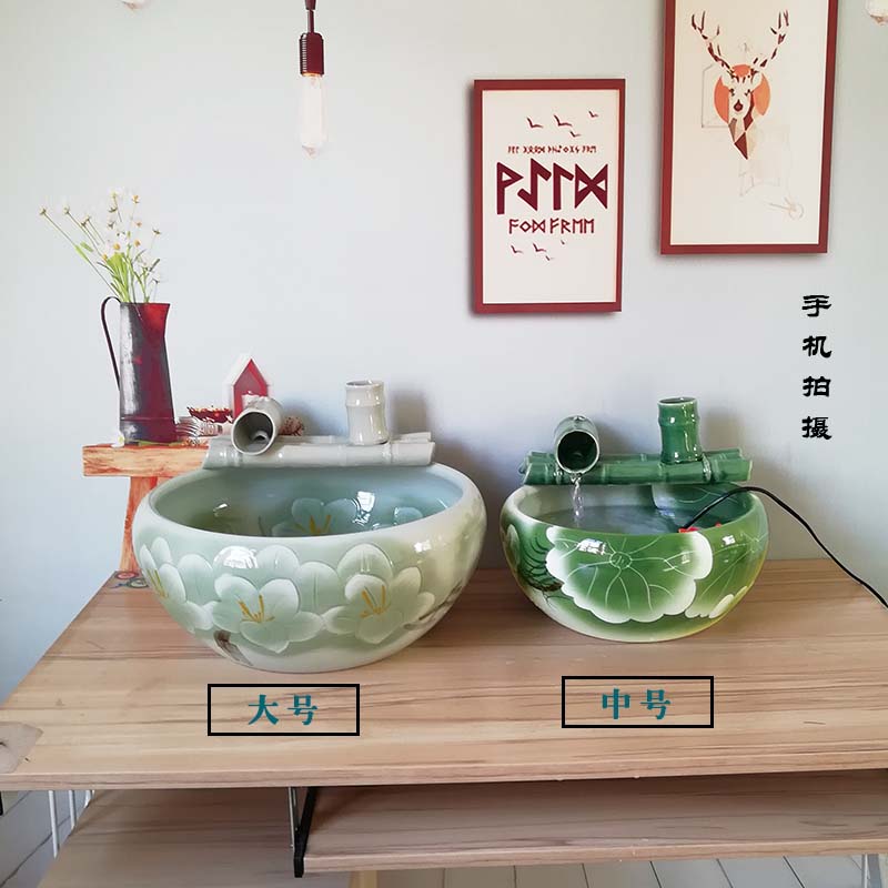 Jingdezhen ceramic furnishing articles of small water fountain household humidifier desktop sitting room aquarium fish bowl