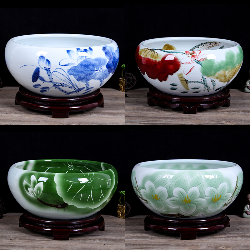 Jingdezhen ceramic aquarium of little golden fish shallow water lily refers to lotus basin to the tortoise cylinder desktop fish