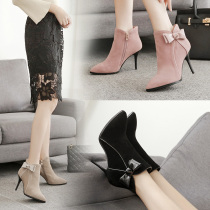 Martin boots fine heel boots two cotton shoes winter small size pointed heels and bare boots womens spring and autumn 2020 new boots