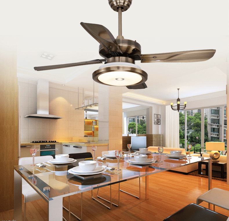 风向标 led四段变光吊扇灯欧式现代简约时尚 餐厅仿古铁叶风扇灯