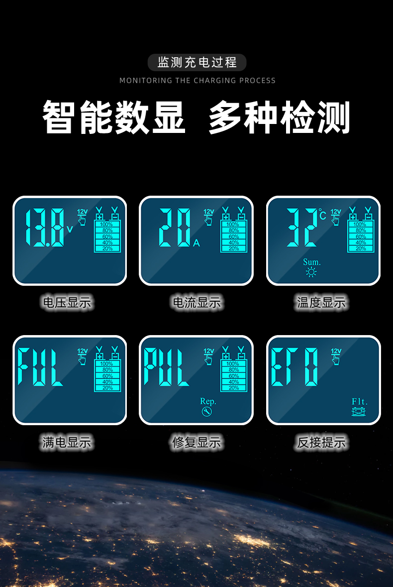 汽车电瓶充电器12v24v伏摩托车蓄电池全智能纯铜修复大功率充电机详情19