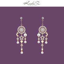 Stars jewelry heavy industry design long tassel Moon Catcher Net earrings ear clip earrings earrings earrings earless female Japanese