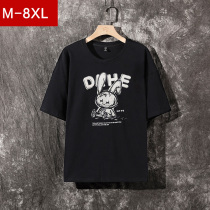 Cartoon Print T-Shirt Male 200 Loose Weight Gain and Fat GFat Increase Extra Large Code pure cotton fattening short sleeve Summer