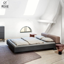 Solid wood oak bed Nordic simple modern Japanese tatami bed bedroom wedding bed black walnut soft bed suspension bed