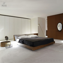 Nordic Japanese tatami bed black walnut wood low bed modern simple double red oak suspension bed customization
