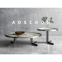 AOSCOOHwill Silent Wind Luxury Rock Slate Face Solid Stainless Steel Italian Round Large and Low Tea Combination