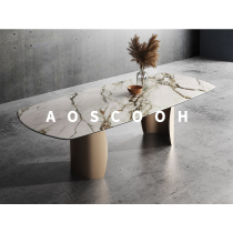 AOSCOOH Italian Light and Luxury Dining Table Imported Rock Plate Champagne Golden Foot Large-sized Modern rectangular dining table