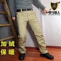 Winter plus velvet thickened warm tactical pants mens outdoor waterproof commuter casual pants micro-elastic straight overalls