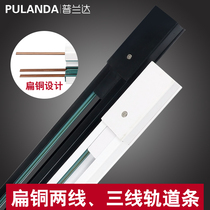 Led two-wire track spotlight track strip Three-wire flat copper rail strip Clothing store background wall copper rail bracket