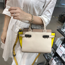 The new color-block lock clasp leather womens bags small bags mini cowhide tote bag mini fashion shoulder bag cross-body bag