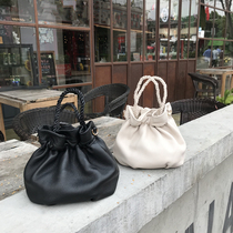 Woven hand bucket bag small leather womens bag soft leather shoulder bag pure leather diagonal bag casual cowhide hand carry bag