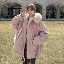 2021 New Parker womens winter short cotton suit plus velvet thickened small man Korean version of Purple explosive cotton coat
