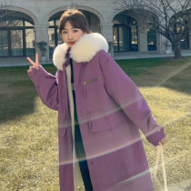 2021 new winter purple Pike womens long knee plus velvet padded padded jacket tide