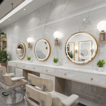 Net red barber shop mirror table Beauty salon hot dye mirror Round bathroom mirror Makeup mirror Hair salon special with lights