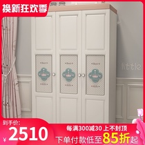 Full solid wood childrens wardrobe Modern simple household bedroom cabinet Mediterranean style girl pink large wardrobe