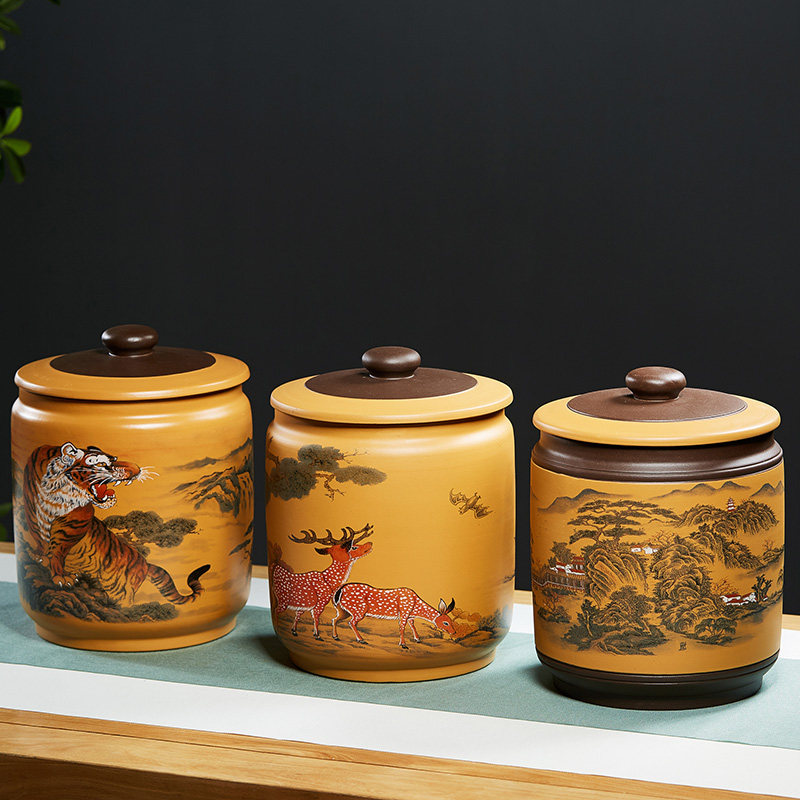 紫砂茶叶罐精品高档家用储存茶缸普洱茶饼醒茶罐陶瓷密封罐子