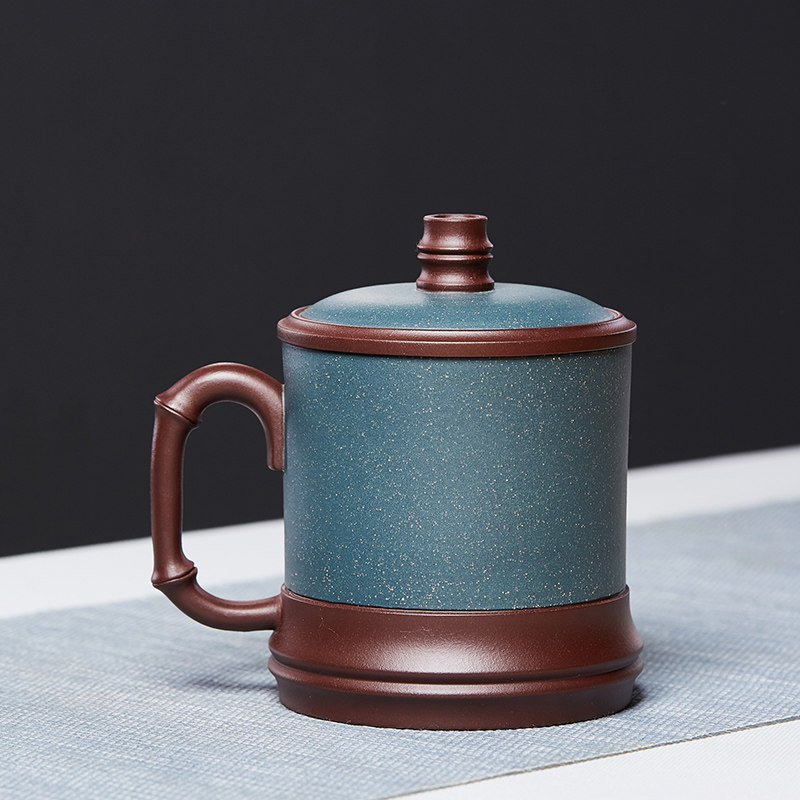 紫砂杯大容量竹节盖杯男女办公水杯子家用陶瓷泡茶杯茶具