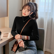 2020 autumn and winter new semi-turtleneck base shirt womens Western style inner sweater long-sleeved wild slim sweater black