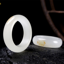 Natural Xinjiang and Tian Yuseed Material Ring Lady White Jade Ring Male couple A couple of tail ring retro ring