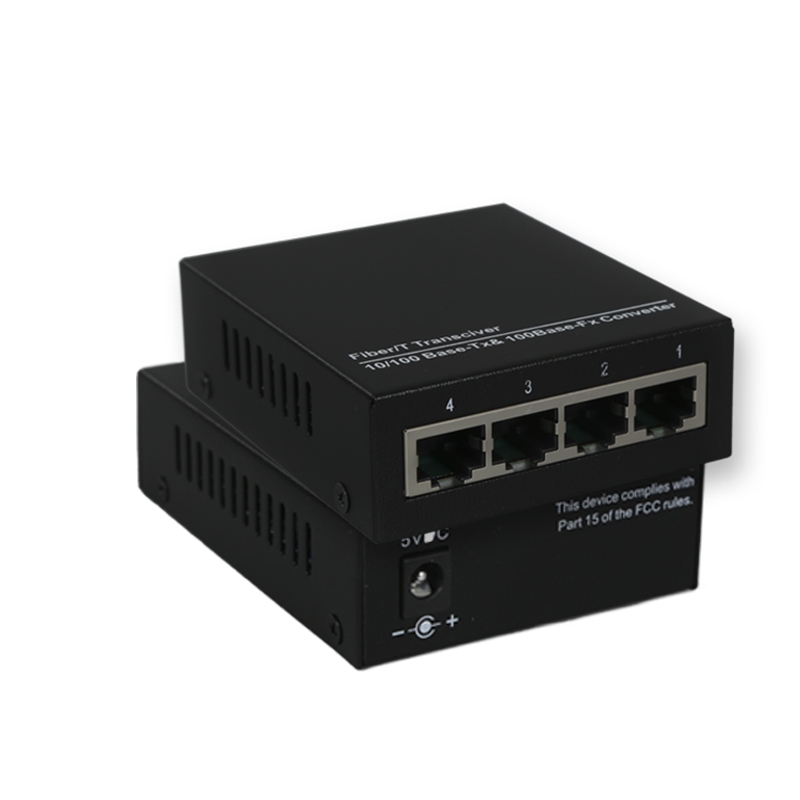 a pair of photoelectric converters of 100m 1 optical 4 electric single mode single fiber + 1 optical 1 electric fiber transceiver