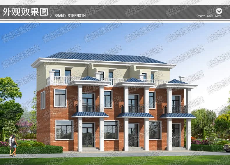 三拼兄弟联排二层半农村别墅图纸设计定制自建房施工三层方案效果