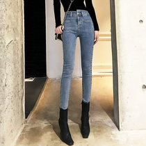 Spring and summer high-waisted jeans women slim slim thin 2021 new womens small feet tight high small Hong Kong-style pants