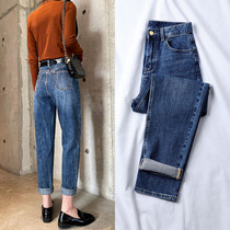 Dad Harun jeans womens loose spring and summer 2021 new womens thin nine-point high-waisted straight trendy pants