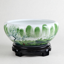 Jingdezhen hand-painted freehand ceramic non-porous large goldfish tank shallow turtle tank Water lily narcissus lotus basin ornaments