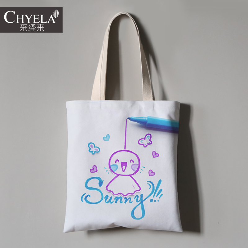 ins个性创意简约线条随笔涂鸦手绘图案帆布包女手提环保袋定制做