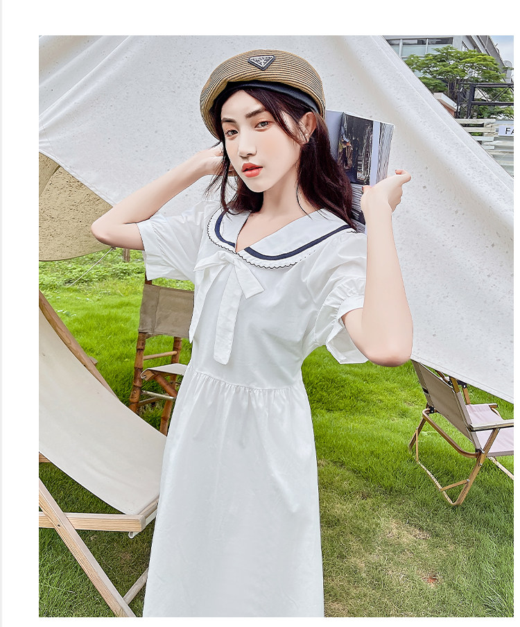 实拍  海军领连衣裙少女生夏装2021新款初中高中学生日系学院风