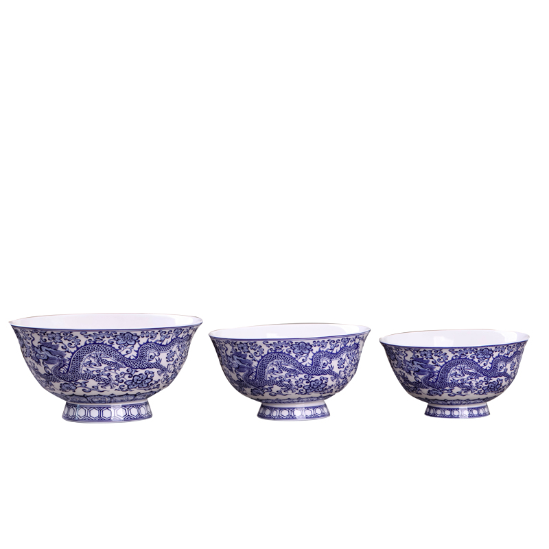 A single pack JingDe ceramic bowl glair household eat high anti hot bowl of rice ipads China blue and white porcelain rainbow such use