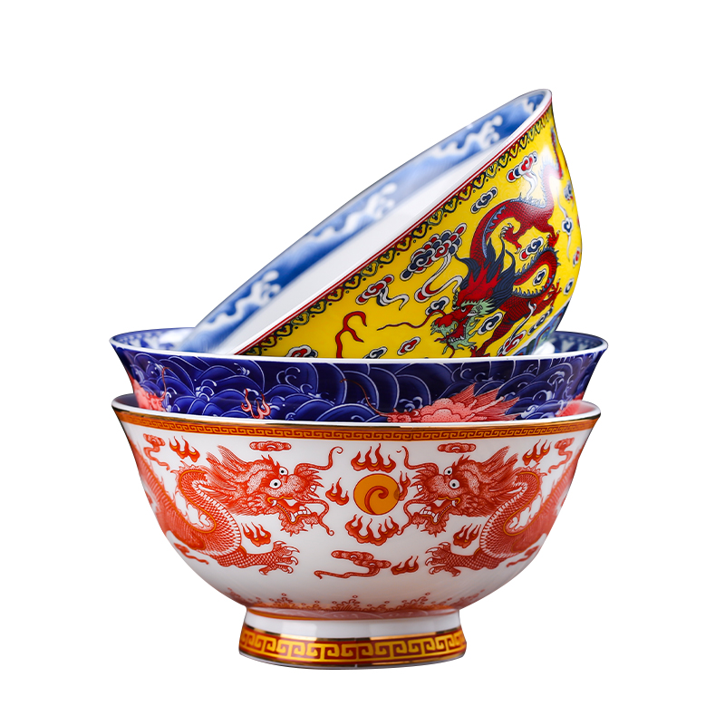 Jingdezhen household ceramics large 6 inches tall foot ipads porcelain bowl noodles in soup bowl individual Chinese ltd. rainbow such use