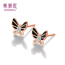 Bear silversmith butterfly silver needle female earrings simple small 2020 New temperament Korean Net red ear ornaments