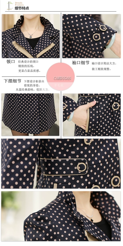 Mùa xuân và mùa thu mới của phụ nữ trung niên áo khoác dài hai dây ngực áo dài 40-50 áo khoác của mẹ thời trang áo khoác mỏng - Trench Coat